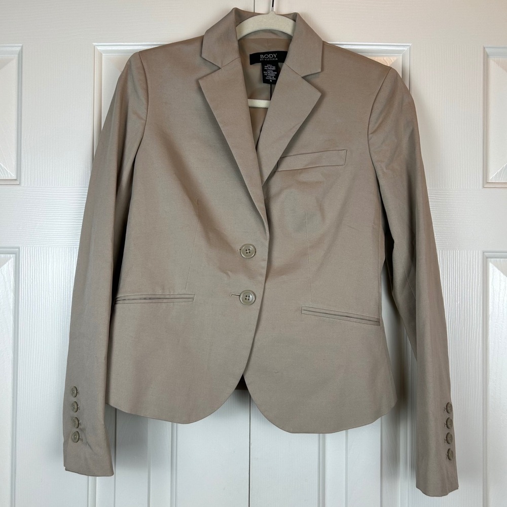 Body by Victoria Tan Cotton 2-Button Blazer Jacket Khaki 4